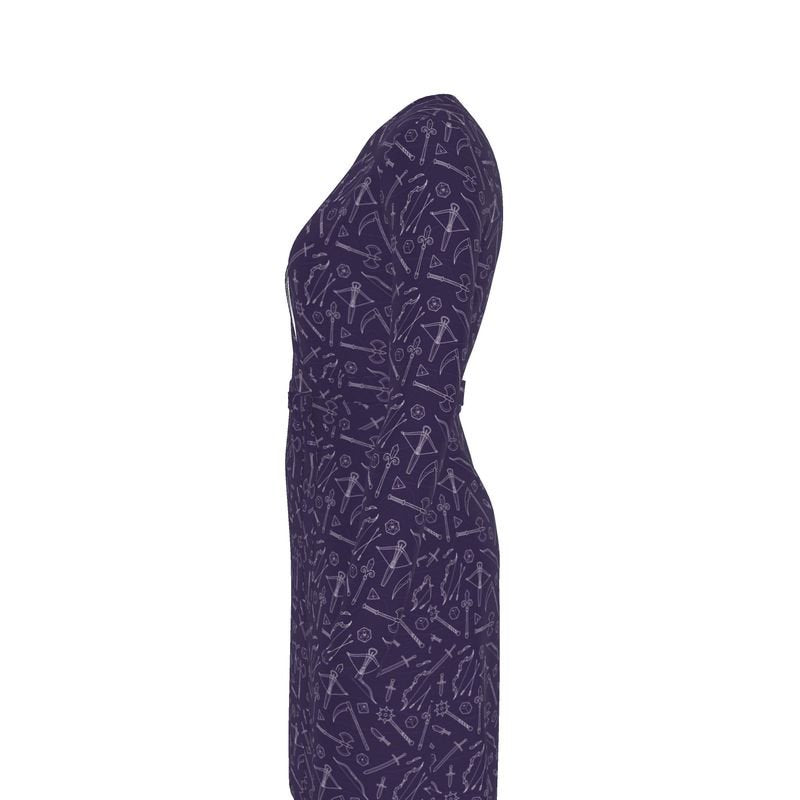 Purple Medieval Weapons Wrap Dress Designed by GeekHaven