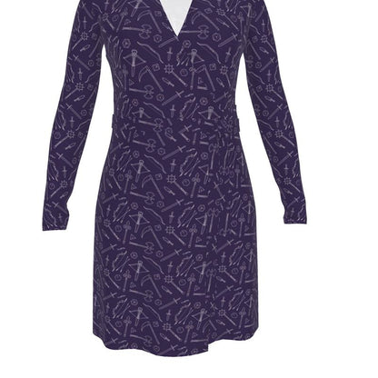 Purple Medieval Weapons Wrap Dress Designed by GeekHaven