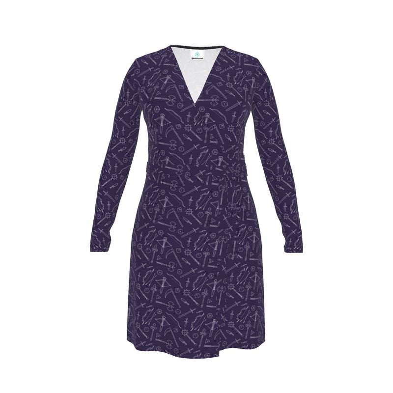Purple Medieval Weapons Wrap Dress Designed by GeekHaven