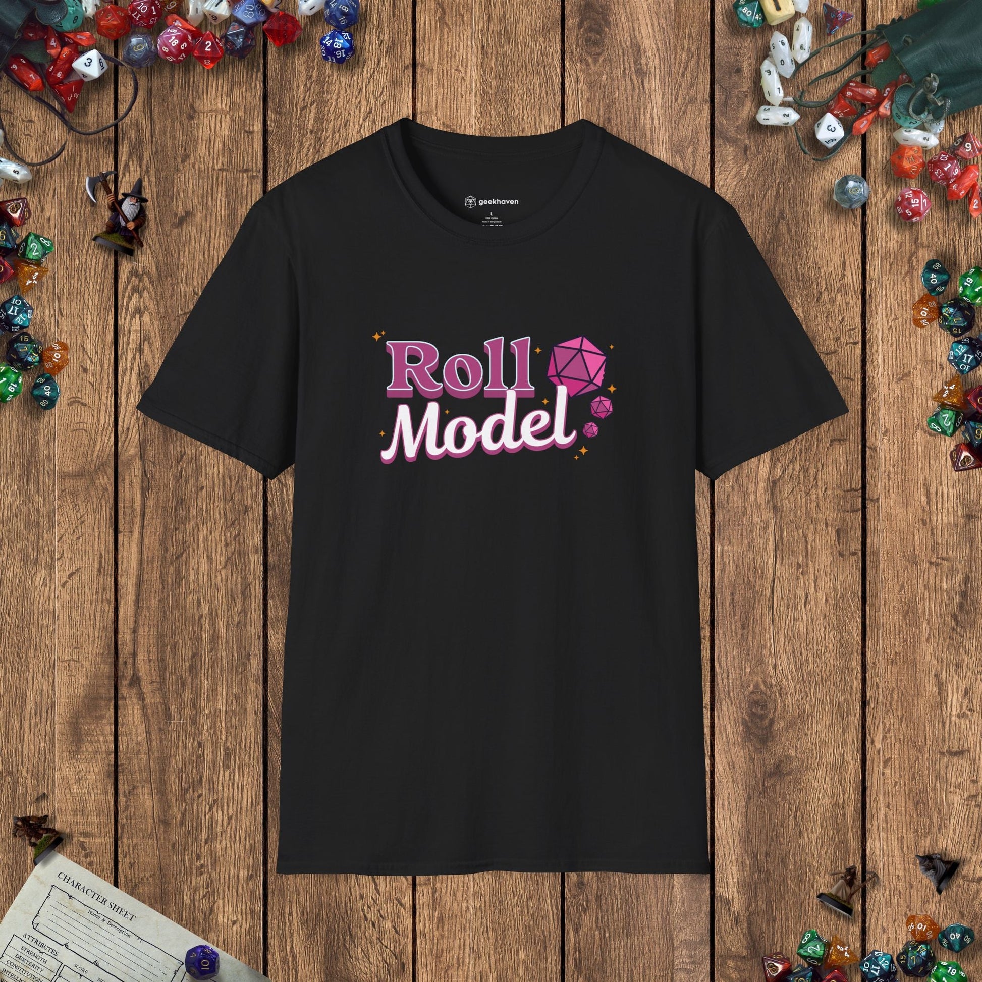Roll Model Funny Women's DnD T-Shirt Designed by GeekHaven
