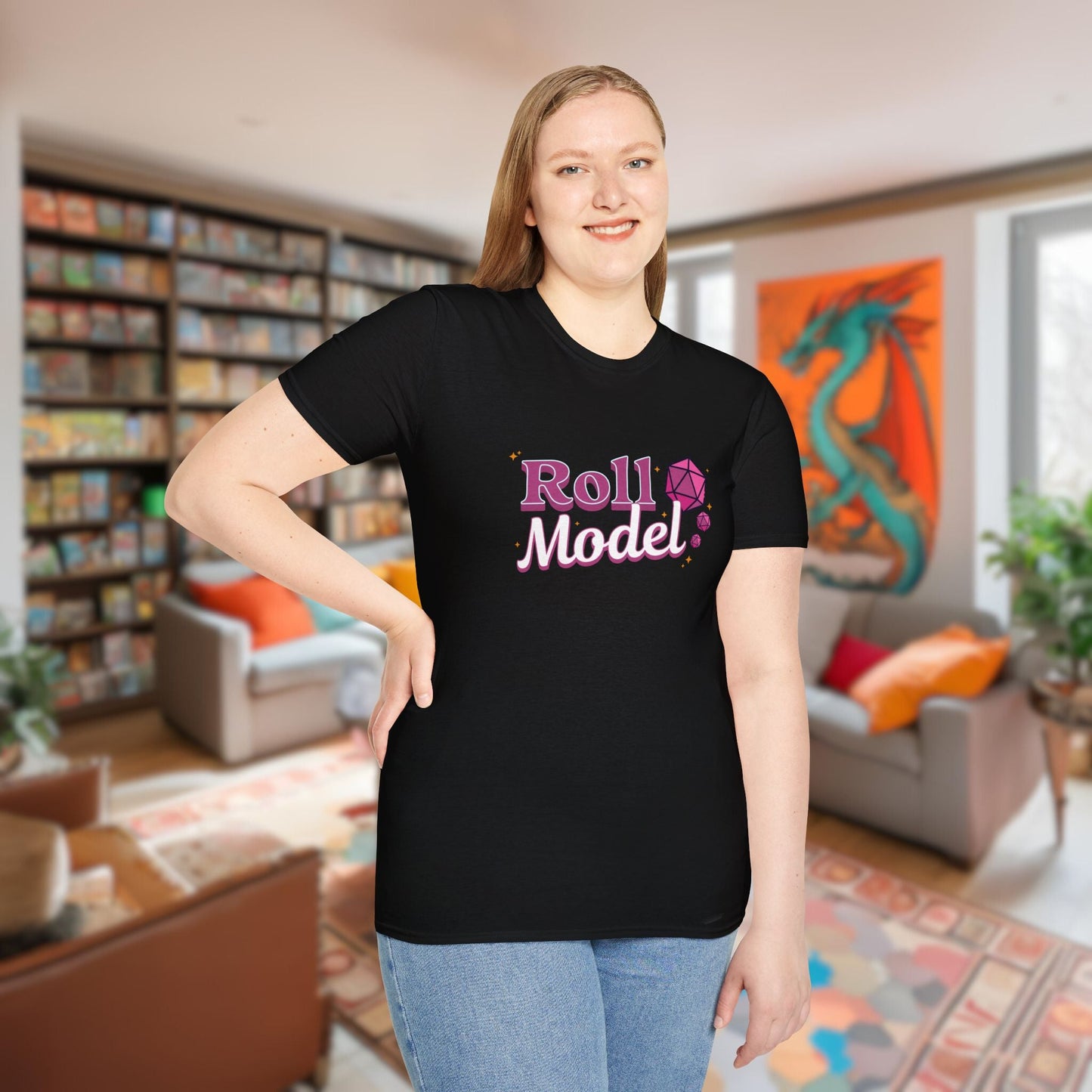 Roll Model Funny Women's DnD T-Shirt Designed by GeekHaven