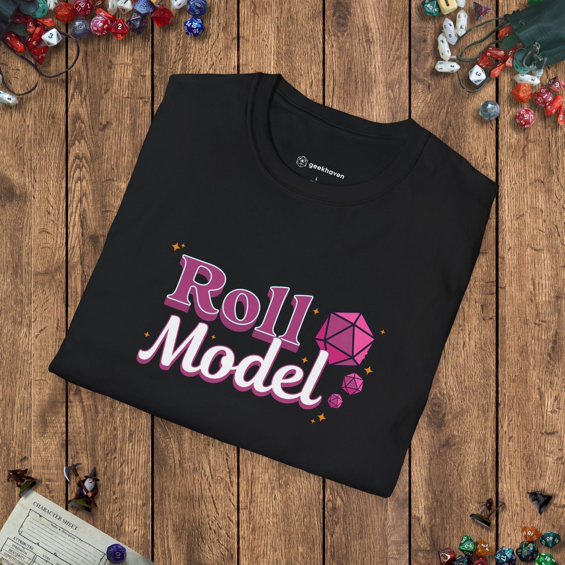 Roll Model Funny Women's DnD T-Shirt Designed by GeekHaven