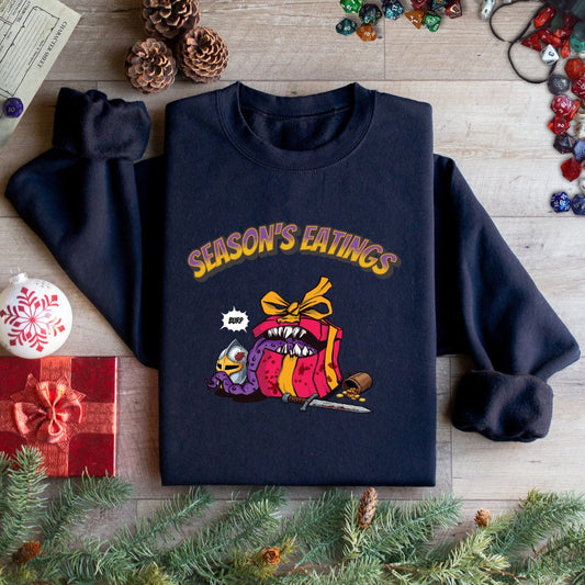 Season's Eatings Mimic Funny DnD Christmas Sweater Designed by GeekHaven