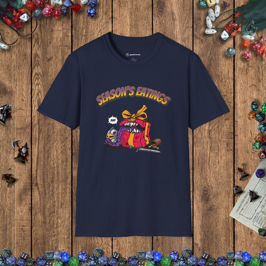 Season's Eatings Mimic Funny DnD Christmas T-shirt Designed by GeekHaven