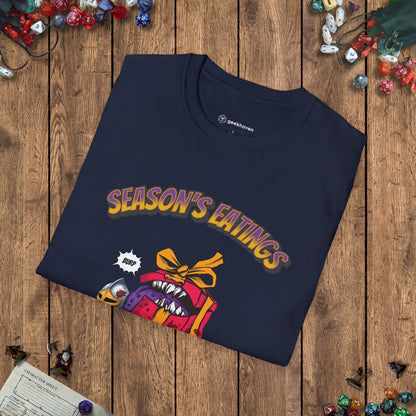 Season's Eatings Mimic Funny DnD Christmas T-shirt Designed by GeekHaven
