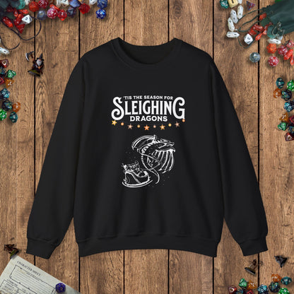 Sleighing Dragons Funny DnD Christmas Sweater Designed by GeekHaven