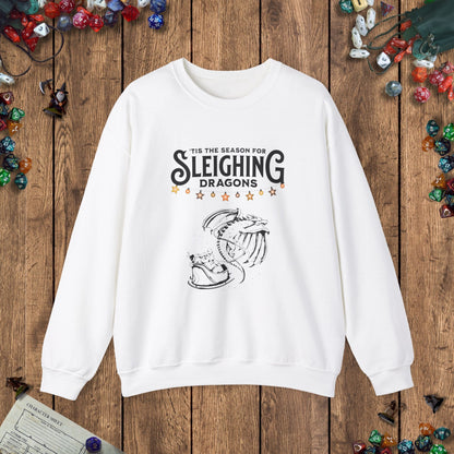 Sleighing Dragons Funny DnD Christmas Sweater Designed by GeekHaven