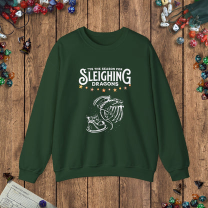 Sleighing Dragons Funny DnD Christmas Sweater Designed by GeekHaven