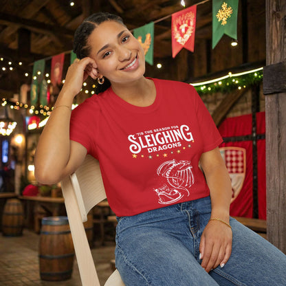 Sleighing Dragons Funny DnD Christmas T-shirt Designed by GeekHaven