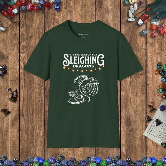 Sleighing Dragons Funny DnD Christmas T-shirt Designed by GeekHaven