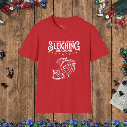 Sleighing Dragons Funny DnD Christmas T-shirt Designed by GeekHaven